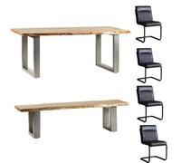 Natural Live Edge Large Dining Table Set 4 Chairs And 1 Bench