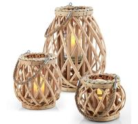 LIVIVO 3pc Wicker Willow Candle Lantern Basket Jar Made from Hemp Rope & Willow Twigs - Perfect for Indoor Outdoor Garden Living Room Home Office (Natural)