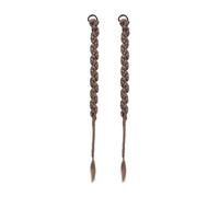 Natural Long Braided Ponytail Extensions with Elastic Hair Tie 2 Pcs Fishbone Braided Synthetic Hair Extensions Perfect Looking(Light Brown,28inches)