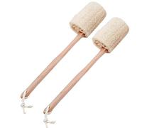 Natural Loofah Back Scrubber Body Exfoliator with Extended Wooden Handle for Deep Cleansing and Skin in Bath or Spa (White, One Size)