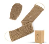 Natural Loofah Back Scrubber Exfoliating Mitt Set for Shower, Bath Glove Back Scrub Sponge Exfoliator with Handle Luffa Mitten for Dead Skin Remover Body Exfoliation Back Washer Tool for Men Women