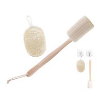Natural Loofah Back Scrubber Set for Adults - 2-in-1 Long Handle Body Brush & Double Layer Exfoliating Hand Pad, Eco-Friendly Bath & Shower Gift for Deep Cleaning & Gentle Skin Care (36cm+12cm)
