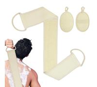 Natural Loofah Bath Set - 3 Pieces Body Scrubber | Long Bath Towel with Back Massage Strip | Reusable Gentle Non-Slip Washable Scrubbers | Body Scrubber Shower Luffa Sponge for Bathing Back Cleaning