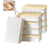 Natural Loofah Eco Washing Up Sponges,8 Pack Compostable & Biodegradable Cellulose Kitchen Cleaning Sponge Scourers, Plastic-Free, Non-Scratch Scrubber for Dishes, Pans, Cookware