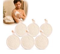 Natural Loofah Exfoliating Scrubber Pads for Shower & Facial Cleansing - 6 Pack Dual-Sided & Face Wash Cloths with Soft Terry Cotton and Hanging Loop, Gentle Eco-Friendly Bathing Sponge Towel