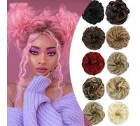 Natural Look Hair Pieces & Extensions, 6" Messy Curly Hair Bun Extensions - Elastic Scrunchies for Women Updos,Human Hair Clip-In Ponytail Extensions(Rice white)