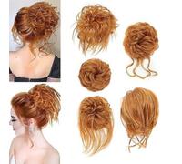 Natural Look Hair Pieces & Extensions, Comfortable Hair Bun Clip for Curly Bun - Stylish & Secure Curly Updo for Women,Human Hair Clip-In Ponytail Extensions(Ginger)