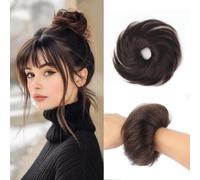 Natural Look Hair Pieces & Extensions, Curly 100% Human Hair Fluffy Bun Scrunchies,Human Hair Clip-In Ponytail Extensions(Dark brown)