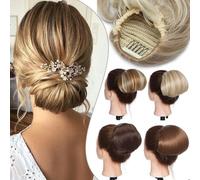 Natural Look Hair Pieces & Extensions, Women's Synthetic Hair Bun Straight Updo Clip In Extensions,Human Hair Clip-In Ponytail Extensions(Sandy Brown+Bleach Blonde)