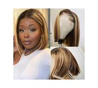 Natural Looking 180 Density Highlight Short Bob Human Hair Wig 4×4 Lace Frontal for Black Women Pre Plucked Indian Straight Beauty Focus(10inches)
