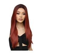 Natural-Looking， 24inches/60cm Long Red Brown Straight Synthetic Wigs Burgundy Hair Cosplay Wig Middle Part for Women Afro Natural Daily Party Heat Resistant,Flawless Style