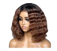 Natural-Looking, Baby Hair Heat Resistant Preplucked Short Bob Natrual 180 Density 16inch Ombre Brown Glueless deep wave Lace Front Wig For Women,Flawless Style(18inches)