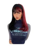 Natural-Looking, Black and Dark Red Long Straight Synthetic Hair Wigs with Bangs Cosplay Party Halloween Two Tone Wig for Women Heat Resistant,Flawless Style