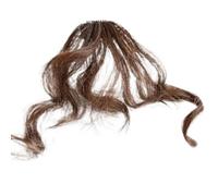 Natural Looking Clip In Air Bangs Hairpiece Adjustable Brown Curly Synthetic Fringe For Women