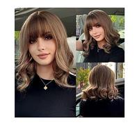 Natural Looking & Comfortable | Long Lasting Quali Long Straight Bangs Wigs Natural Ombre Dark Brown Synthetic Hair Wig for Women Daily Cosplay Party Heat Resistant Fiber transform Your Look with Wigs