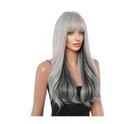 Natural-Looking， Grey Blue Ombre Synthetic Cosplay Wigs Long Wavy Natural Hair Wig with Bangs for Women Heat Resistant Fiber Wigs,Flawless Style