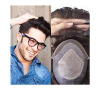 Natural Looking Hairpiece for Men, Lace & PU Skin Base Men's Toupee 8×10" Male Hair Prosthesis Men's Wig Diamond Lace Top Natural Hairline Indian Human Hair System Unit for Man, Invisible & Breathabl