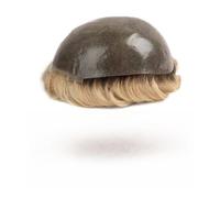 Natural Looking Hairpiece for Men, Thin Skin Male Hair Prosthesis Soft Full PU Base Men's Toupee Double Knot Brown Roots Ombre Blonde Color Hairpiece Wig Indian Human Hair System Units, Invisible & B