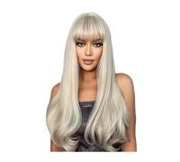 Natural-Looking, Light Ash Blonde Cosplay Synthetic Wigs with Bangs Long Loose Wave Lolita Hair Wig for White Women Natural Daily Heat Resistant,Flawless Style
