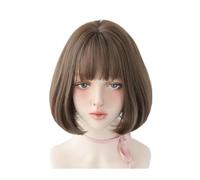Natural-Looking， Linen Color Bob Short Straight Synthetic Wigs with Bangs Women Lolita Cosplay Matilda Natural Supple Daily Wear Hair Accessories,Flawless Style