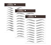 Natural-Looking Peel-Off Eyebrow Tattoo Stickers - 30 Pairs of Waterproof Fake Eyebrows with 3D Hair-Like Effect in 3 Flattering Shapes, Smudge-Proof & Long-Wearing (Black)
