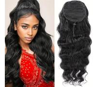 Natural Looking Ponytail Extension, 10-30" Deep Wave Clip-In Ponytail Extensions 100% Human Hair, Thick & Natural Looking Hair Extensions, Seamles(28inch)