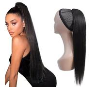 Natural Looking Ponytail Extension, 100% Human Hair Women's Straight Drawstring Ponytail with Clips Black Wrap Around Hair Extensions, Thick & Natural Looking Hair Extensions, Seamles(14inch)