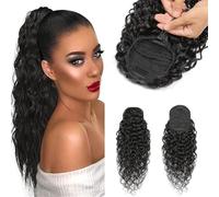 Natural Looking Ponytail Extension, 8-26" Water Wave Ponytail Wig Real Human Hair Drawstring Extension, Thick & Natural Looking Hair Extensions, Seamles(26inch)