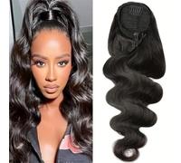 Natural Looking Ponytail Extension, Body Wave Clip-In Ponytail Extensions 100% Remy Human Hair Drawstring Weft for Women, Thick & Natural Looking Hair Extensions, Seamles(22inch)