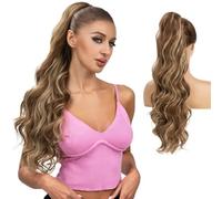 Natural Looking Ponytail Extension, Curly Water Wave Ponytail Wig for Women Heat Resistant Synthetic Hair, Thick & Natural Looking Hair Extensions, Seamles(Beach Blonde)