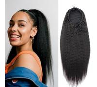Natural Looking Ponytail Extension, Kinky Straight Human Hair Ponytail Wrap Around Drawstring Extension 100% Real Hair, Thick & Natural Looking Hair Extensions, Seamles(12inch)