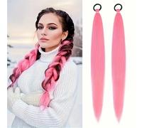 Natural Looking Ponytail Extension, Synthetic 2pcs Ponytail Extension With Elastic Tie Straight Sleek Wrap Around Braid Ponytail 26 Inch, Thick & Natural Looking Hair Extensions, Seamles(Bright Pink)