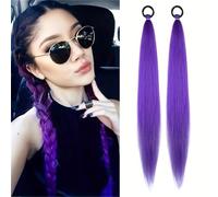 Natural Looking Ponytail Extension, Synthetic 2pcs Ponytail Extension With Elastic Tie Straight Sleek Wrap Around Braid Ponytail 26 Inch, Thick & Natural Looking Hair Extensions, Seamles(Purple)