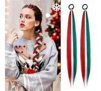 Natural Looking Ponytail Extension, Synthetic 2pcs Ponytail Extension With Elastic Tie Straight Sleek Wrap Around Braid Ponytail 26 Inch, Thick & Natural Looking Hair Extensions, Seamles(Red White Gr