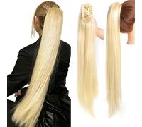 Natural Looking Ponytail Extension, Synthetic Fiber Clip-in Ponytail 70cm Straight Hairpiece 160g, Thick & Natural Looking Hair Extensions, Seamles(Gold)