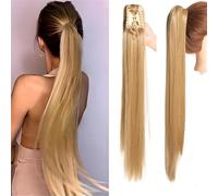 Natural Looking Ponytail Extension, Synthetic Fiber Clip-in Ponytail 70cm Straight Hairpiece 160g, Thick & Natural Looking Hair Extensions, Seamles(Golden yellow)