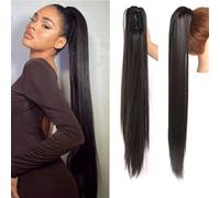 Natural Looking Ponytail Extension, Synthetic Fiber Clip-in Ponytail 70cm Straight Hairpiece 160g, Thick & Natural Looking Hair Extensions, Seamles(Black)