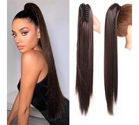 Natural Looking Ponytail Extension, Synthetic Fiber Clip-in Ponytail 70cm Straight Hairpiece 160g, Thick & Natural Looking Hair Extensions, Seamles(Brown)