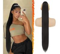 Natural Looking Ponytail Extension, Women's Brazilian Straight Ponytail Hair Extensions with Clip-In Drawstring Attachment, Thick & Natural Looking Hair Extensions, Seamles(Dark brown,16inch)