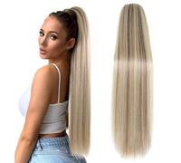 Natural Looking Ponytail Extension, Women's Drawstring & Clip - In Ponytail Extension - Straight Golden Brown Mix Blonde Hairpiece, Thick & Natural Looking Hair Extensions, Seamles(20inch)