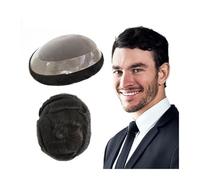 Natural Looking Toupee for Men, Men's French Lace Front Toupee - Durable Mono, 1" Poly Coating, #1B, 130% Density Human Hair,Instant Cover for Thinning Hair(8x10icnh)