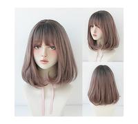 Natural-Looking, Wig Black Natural Short Wigs Straight Wigs with Bangs Brown Pink Synthetic Hair for Women Daily Cosplay Heat Resistant Wig,Flawless Style(14inch 36cm)