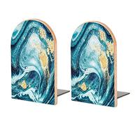 Natural Luxury Turquoise Teal Marble with Golden Powder Oriental Art Book Shelf Holder, Bookends Book Stand for School Home Office Desks Library Books Movies DVDs Files Magazines M