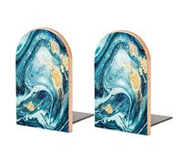 Natural Luxury Turquoise Teal Marble with Golden Powder Oriental Art Book Shelf Holder, Bookends Book Stand for School Home Office Desks Library Books Movies DVDs Files Magazines S