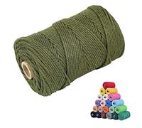 Natural Macrame Cord 3mm x 109yards Colored Macrame Cord 2mm/3mm/4mm/5mm/6mm Macrame Cotton Cord, Twisted Macrame Yarn, Soft Craft Cord Macrame Rope Macrame Supplies (Olive Green, 5mm*109Yards)