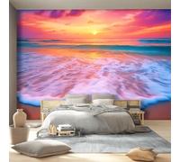 Natural Magnificent Beach Waves Large Wall Mural Photo Wallpaper Mural - Orange Non-Woven Decorative Wallpaper for Children's Bedroom Living Room Decoration, Easy to Apply 350 x 256 cm (W x H)