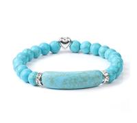 Natural Malachite Stone Beads Bracelet Rectangle Bar Charm Bracelets 8mm Tiger Eye Quartz Jewelry for Women Men,Green Turquo,19CM