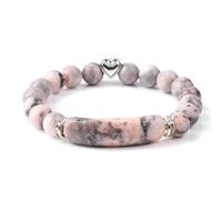Natural Malachite Stone Beads Bracelet Rectangle Bar Charm Bracelets 8mm Tiger Eye Quartz Jewelry for Women Men,Pink Zebra,19CM