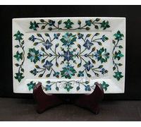 Natural Malachite Stone Inlay Tray | 9 x 6 Inches Decorative Marble Platter for Party Table Decor | Luxury Snacks Serving Tray | Unique Gift for Her with Royal Look