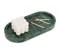 Natural Marble Tray, Oval Luxury Bathroom Vanity Home Kitchen Bathroom Table Tray, Stone Decorative Countertop Serving Trays for Coffee Perfume Jewelry Makeup Key Blackish Green 25 x 12 cm